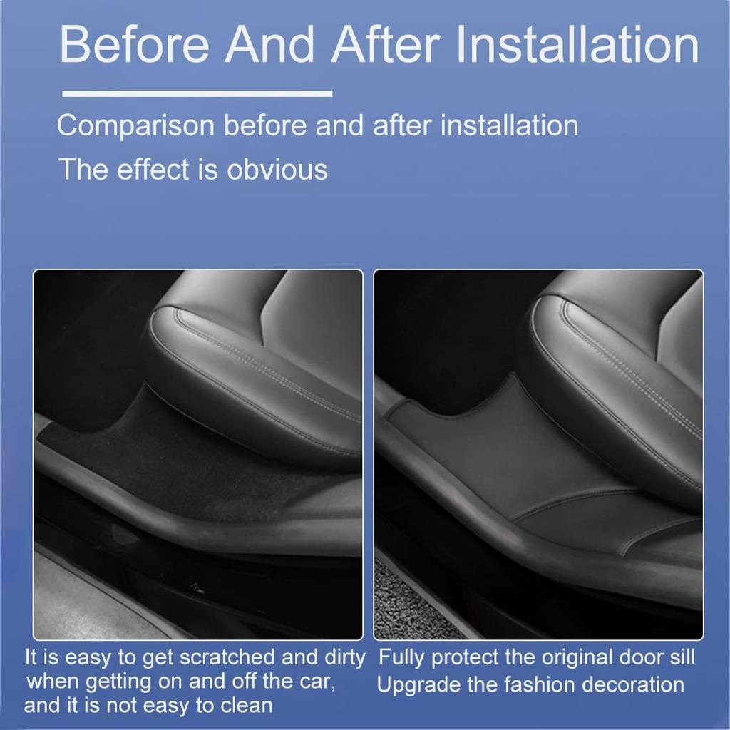 FASTCHE for Tesla Model Y Door Sill Protector 5 Seater (NOT Fit 7 Steater) PU Leather Rear Seat Anti-Dirty Mat Anti Kick Pad Model Y Accessories (2