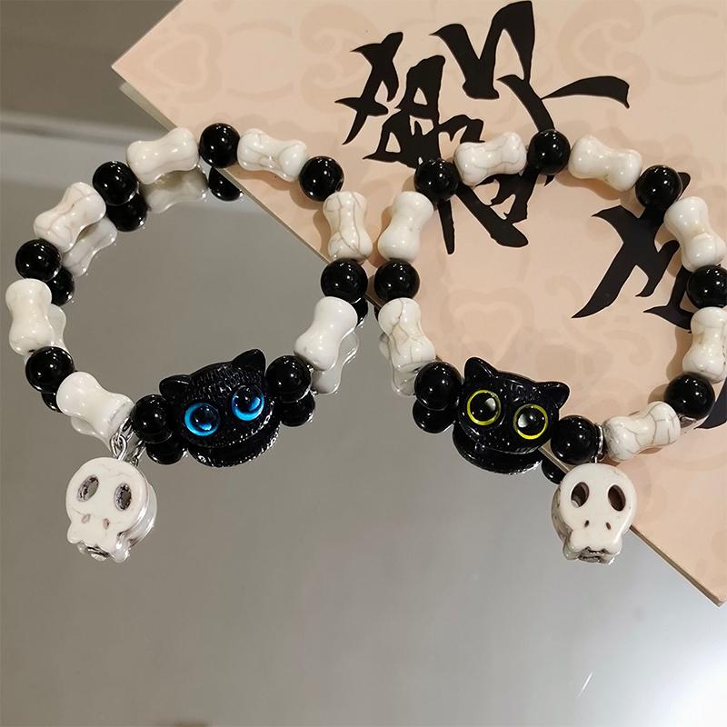 Cute Versatile Black Cat Bracelet For Women Men Cartoon Animal Beaded Bracelets Couple Jewelry Accessories Gifts