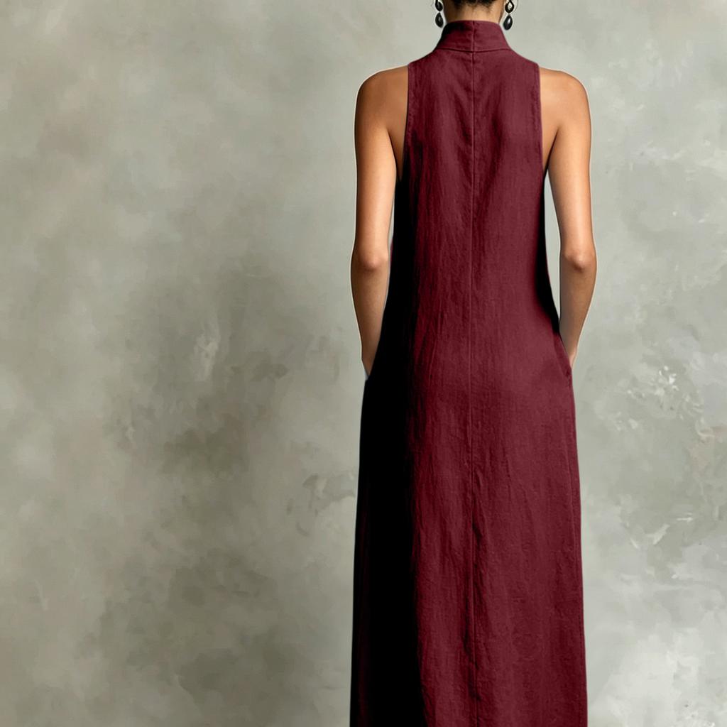 Robe longue sans manches à col haut de couleur pour femme