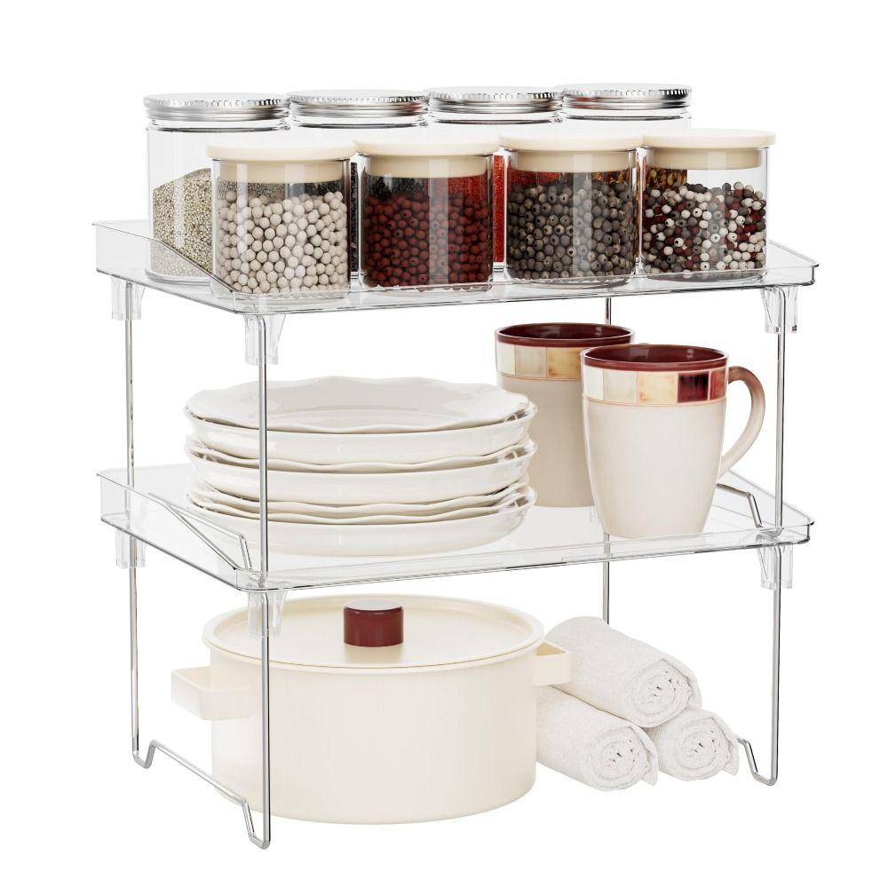 Space Saving Stackable Cabinet Organizer Shelf Foldable Transparent Table Sundries Rack Acrylic Countertop Organizers Desk