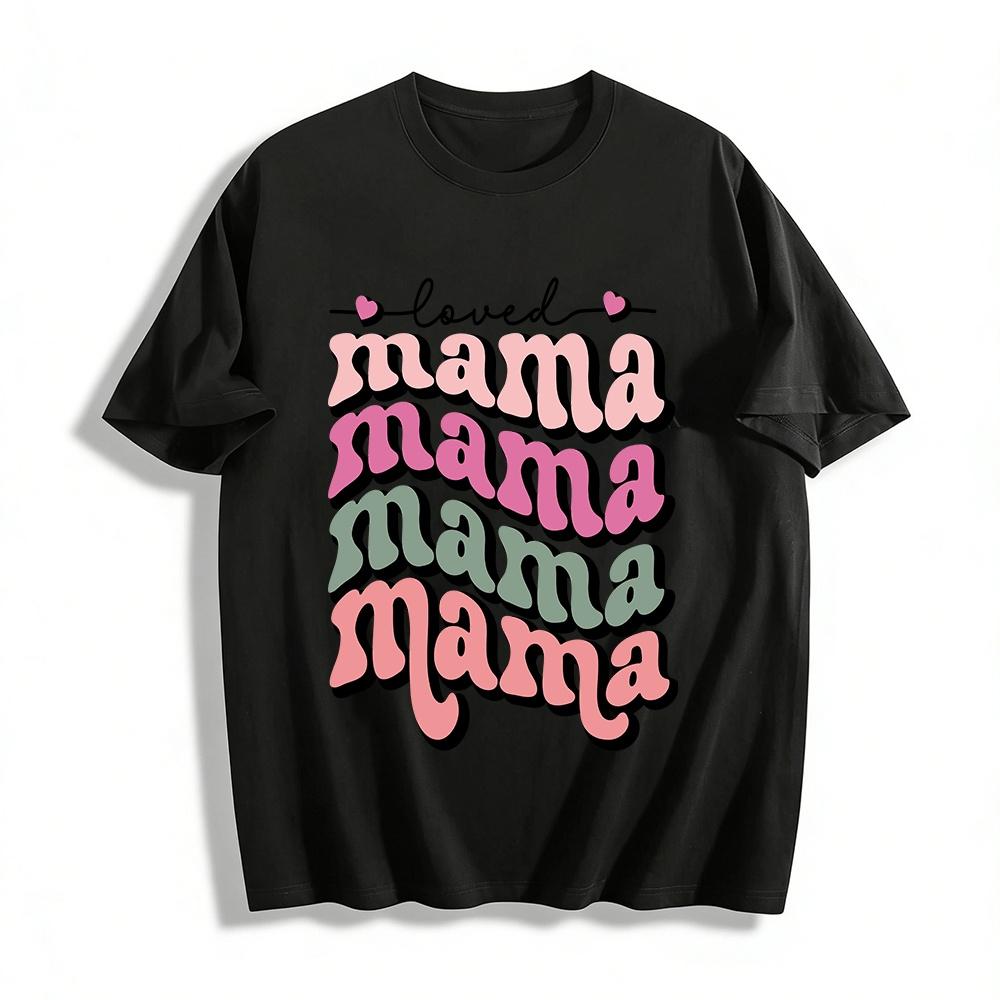 Retro Loved Mama Graphic Casual Parent-child Top Tee Pure cotton T-shirt XXS