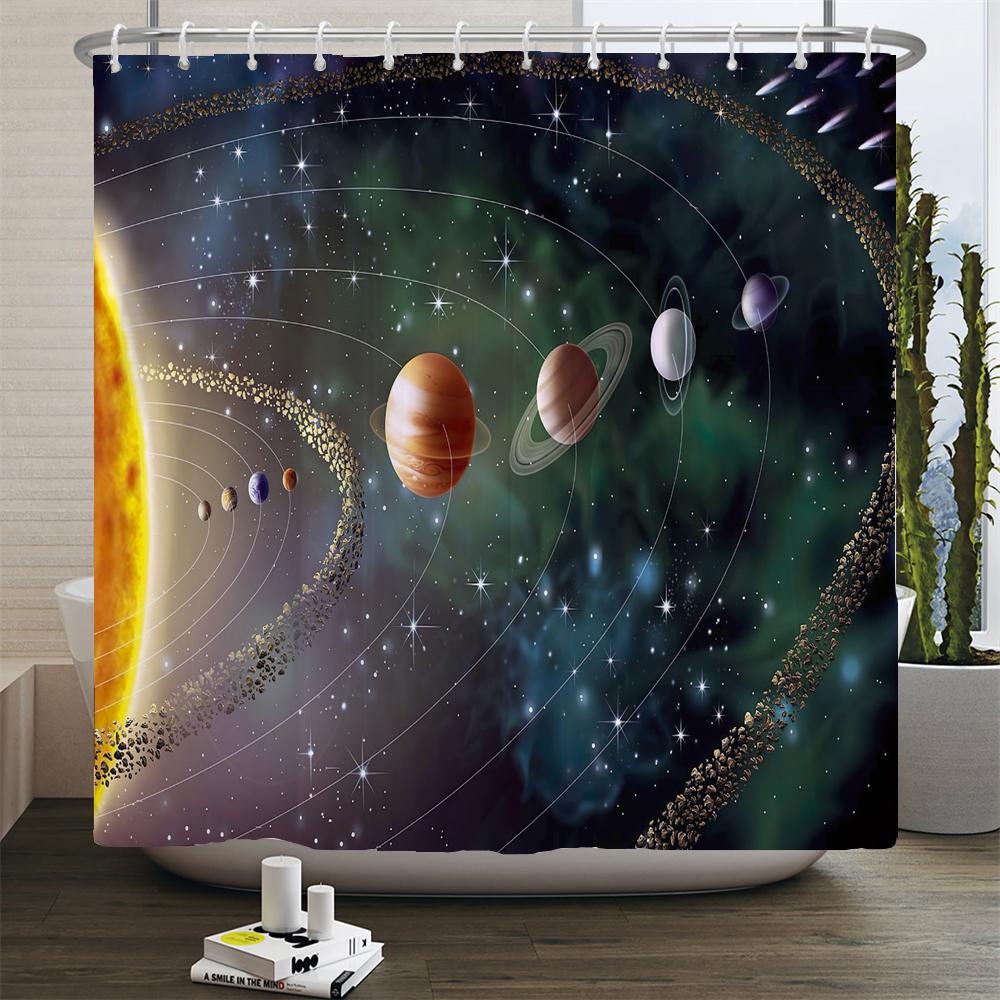 Earth Universe Starry Sky Shower Curtain Bathroom Decoration Waterproof Polyester Cloth Landscape Night Shower Curtains Set Mat