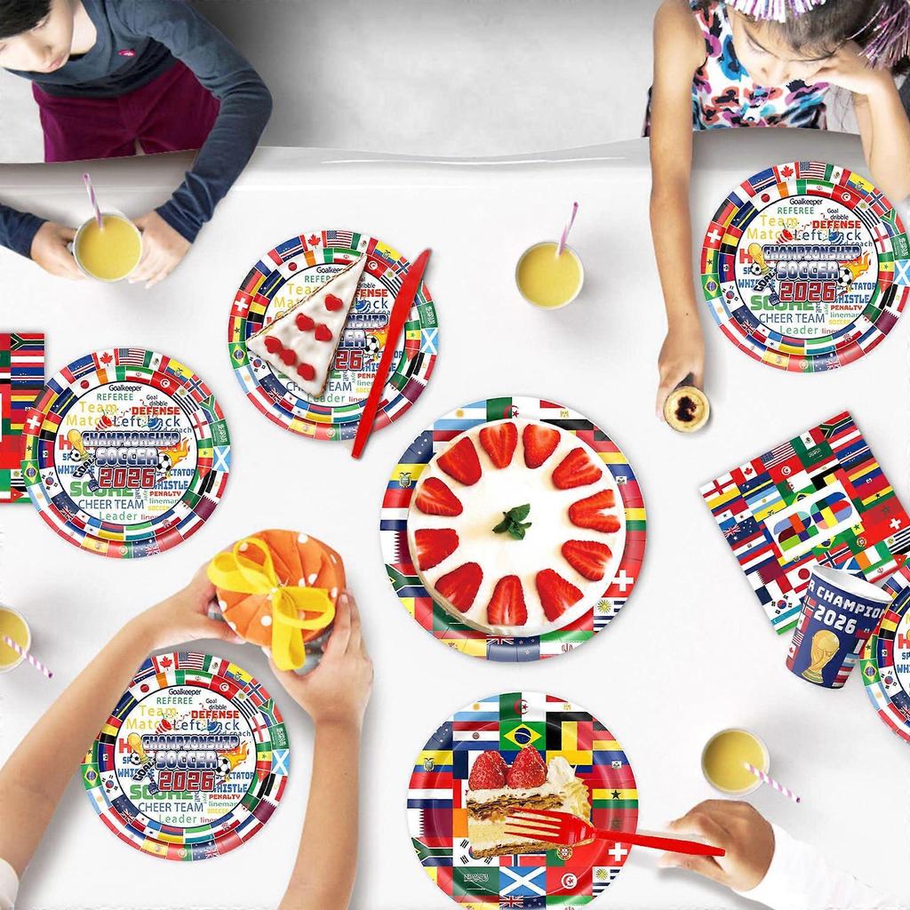 International World Flags Tableware Set, International Flags Decorations Plates and Napkins, Cups,Banner,Flags Tablecloth for Travel Trip Around the G