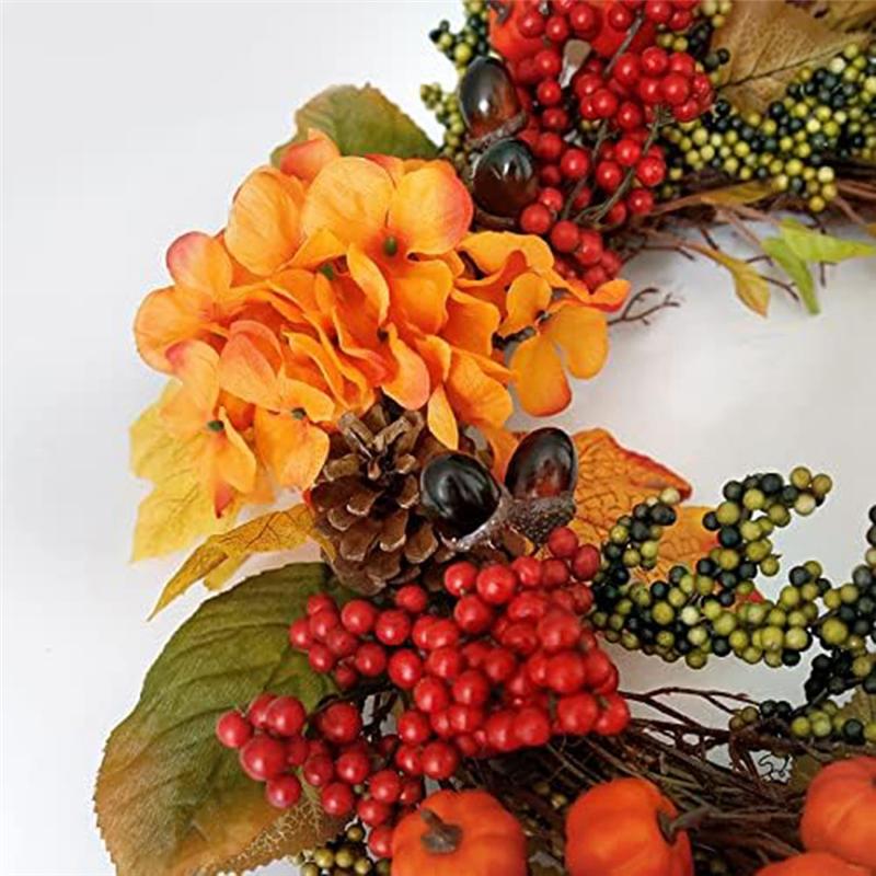 J1UL1N Fall Decor Fall Wreath For Front Door Pumpkins Berries Wreath Decorations For Autumn Thanksgiving Harvest Farmhouse Home