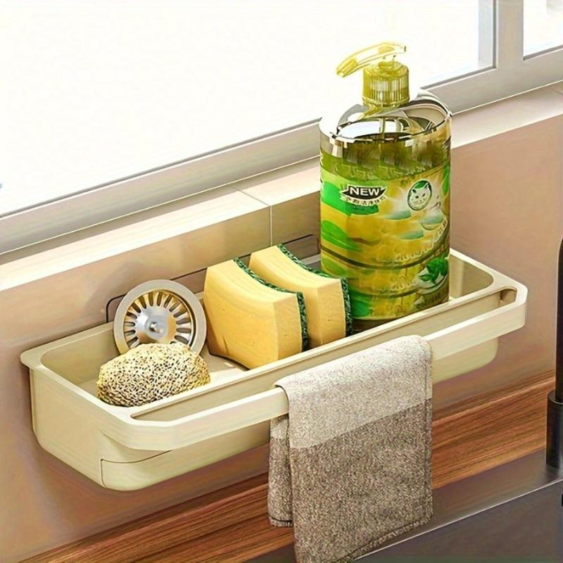 1 Pc Wall-Mounted Kitchen Storage Rack with Sponge Holder and Dish Rack - Durable PP Plastic Space-Saving Sink Storage, Suitable for Sponge