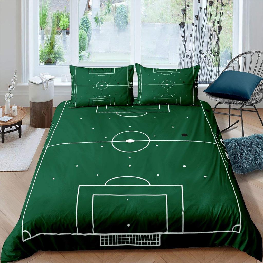 Green Football Field King Queen Duvet Cover Soccer Field Comforter Cover Boys Men Sport Games Bedding Set Polyester Quilt Cover