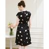TUHUANG Hepburn Stil Maulbeerseide Gepunktetes A-Linien Midi-Kleid