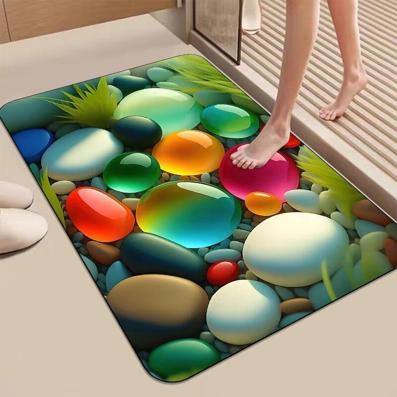 Glow Stone Pattern Floor Door Mat Water Absorbing Bathroom Door Mat, Diatomaceous Mud Kitchen Rug Quick Drying Non Slip Carpet