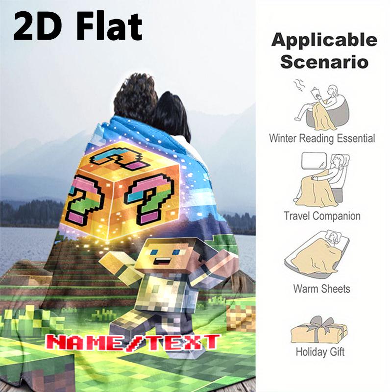 Custom name/text Minecraft Steve Mystery Cube Blanket Suitable All Seasons Soft Comfortable Office Blanket Holiday Birthday Gift Blanket Soft Comforta