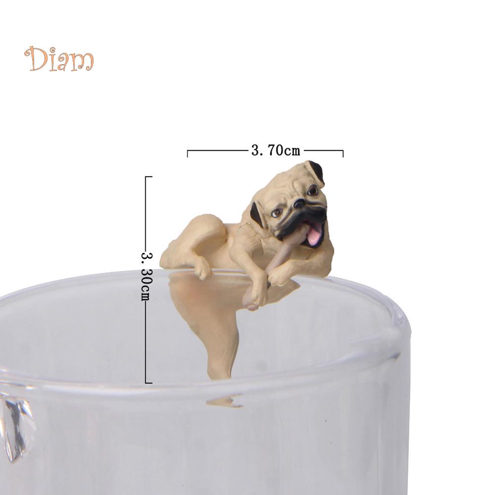 NO.KK Realistic Mini Pug Dog Figurine Hanging On Cup Rim DIY Fairy Garden Accessory