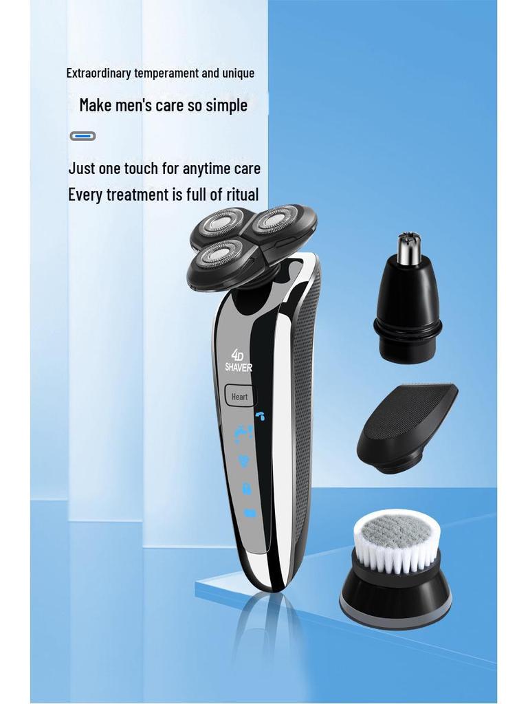 4D Electric Floating Shaver: USB Rechargeable, Full Body Washable, Multifunctional Beard Razor for Men.