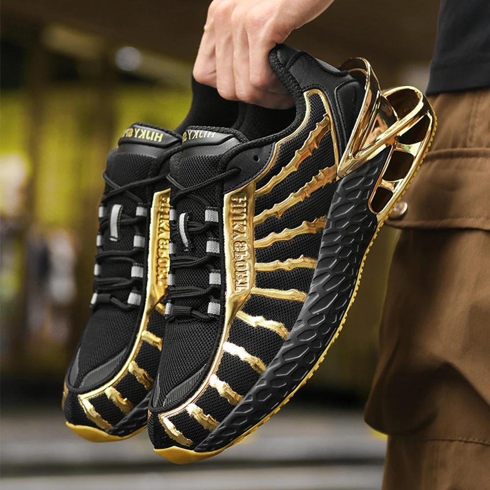 

Мужская обувь Кроссовки Мужская теннисная обувь класса люкс Мужские повседневные кроссовки для бега Дышащие модные мокасины Кроссовки для мужчин 41 золотистый/чёрный