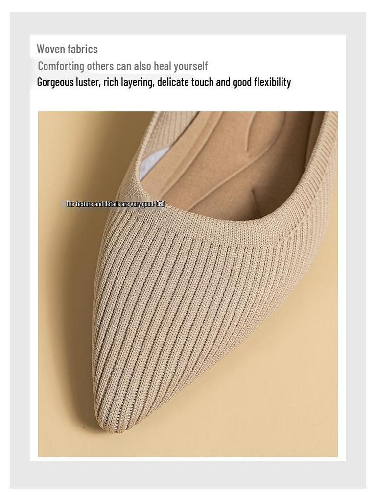 Women's Pointed Toe Kitten Heel Knit Shoes - Soft Sole, Medium Height, Comfortable and Trendy