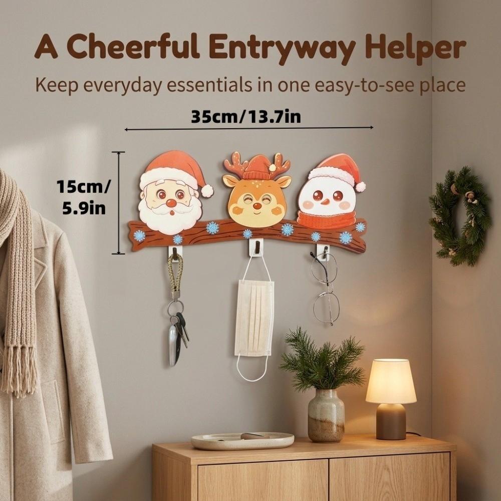 No Drill Christmas Wall Hook Wooden Key Holder Gifts Decorative Hook Key Storage