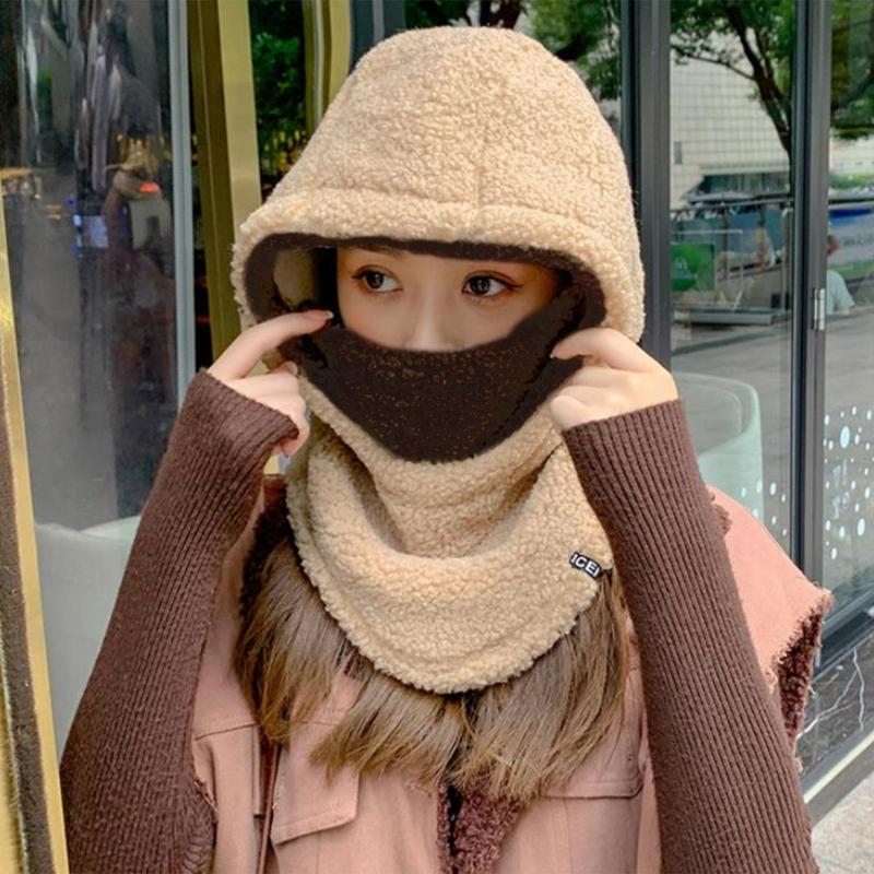 3-in-1 Women Hat Thick Fleece Hat with Ear Flaps Facemask Outdoor Hat Furry Caps Windproof Hat Hiking Running Headwear