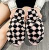 Autumn Winter Women'S Outer Wear Flat-Bottom Sandals Indoor Warm Fluffy Slippers Plaid Comfortable Cross Bunny Fur Slippers