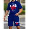 Men's Short Sleeve Shorts Set Fashion King Printed T-Shirt Casual Jumper Breathable Sportswear