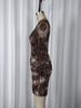 European & American Leopard V-neck Mesh Long Sleeve Slim-fit Hip-hugging Dress