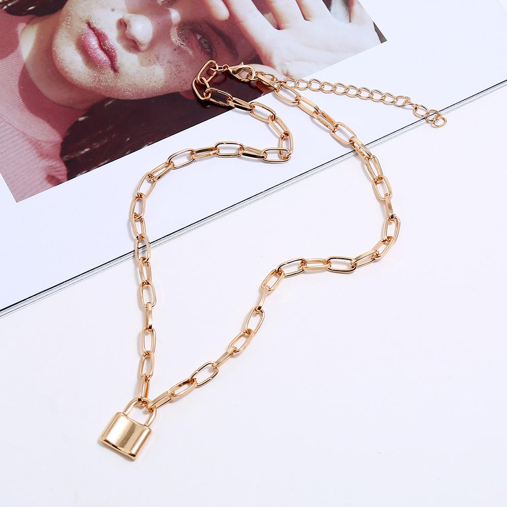 Fashion Punk Alloy Chain Necklace With Lock Pendant For Casual Wear And Gifts