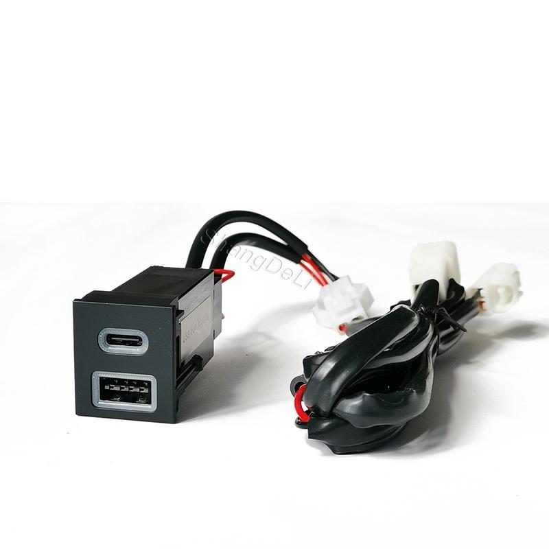 12V/24V Car Dual Charger USB QC3.0 Type-c PD Blue LED Light Phone Charger Adapter Fit for Toyota RAV4 Wildlander Corolla