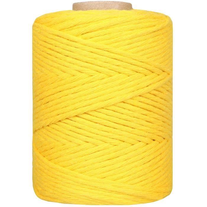 Cordelette - Coton - Corde Macramé - 3mm - 100m - Jaune - 15 Plis