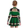 Bambina Ragazza Costume da Cheerleader 2 Pezzi Costume da Esibizione Manica Lunga Patchwork in Rete Trasparente Strass Color Block Crop Top con Gonna Pieghettata