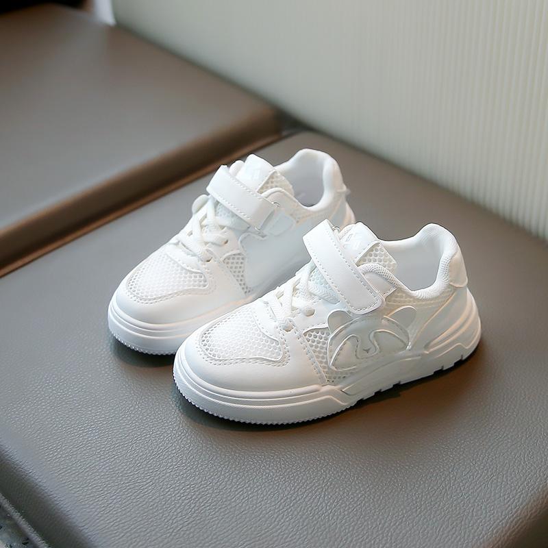 Boys Girls Tennis Shoes Non-slip Soft Sole Students White Shoes Mesh Breathable 2025 New Fashion Kids Running Shoes Hook&loop
