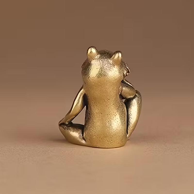 Estátua de Sapo de Latão Vintage Decoração de Sapo Pose Contemplativa Charmosa Ornamento de Mesa Pet de Chá Estatueta Decoração para Casa Escritório