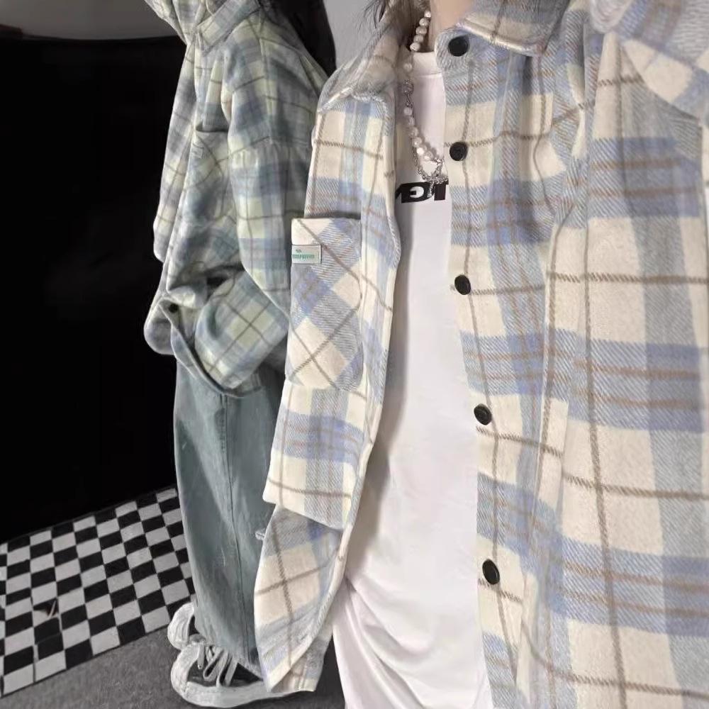 2025 Vintage Blue Long Sleeve Women's Cardigan Shirt for Spring and Autumn