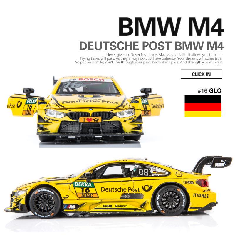 1/32 BMW M4 DTM Racing Car Model Toy Alloy Diecast with Sound Light Pull Back Model Car Collection Toys for Boys Holiday Gifts