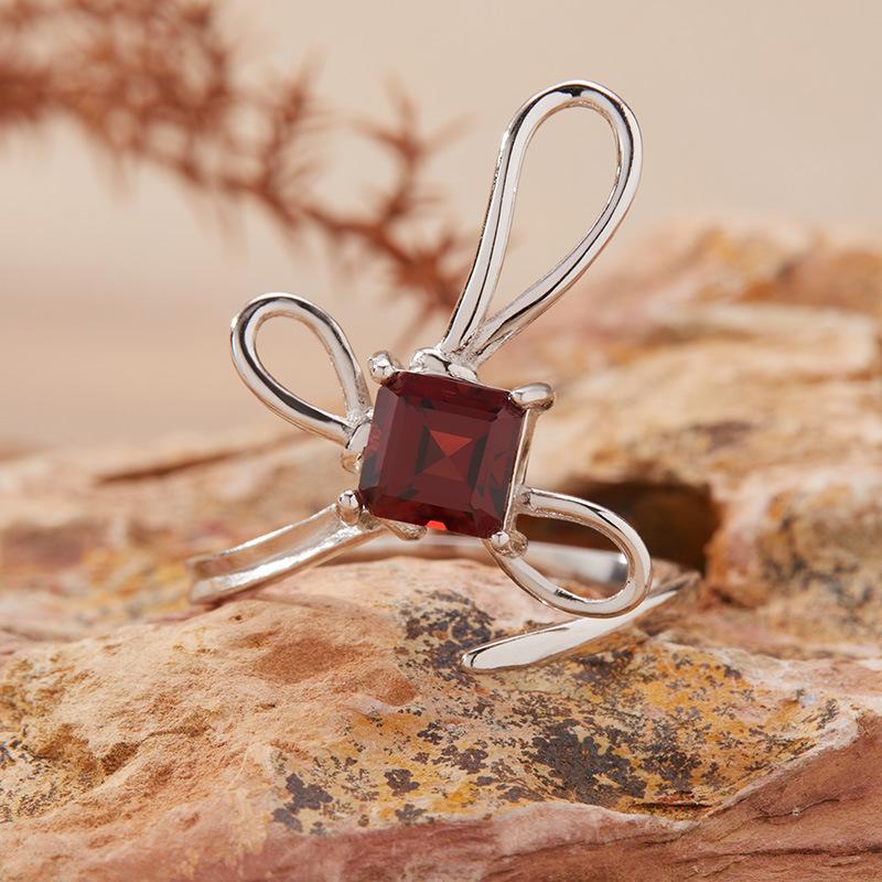 Butterfly Knot Natural Purple Citrine Garnet Olivine Topaz Ring Women'S S925 Sterling Silver Colored Jewelry