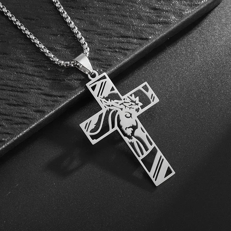 Collana da uomo con croce in acciaio inossidabile color argento, croce della fede, ciondolo con versetto biblico, medaglietta, regali di compleanno per ragazzi