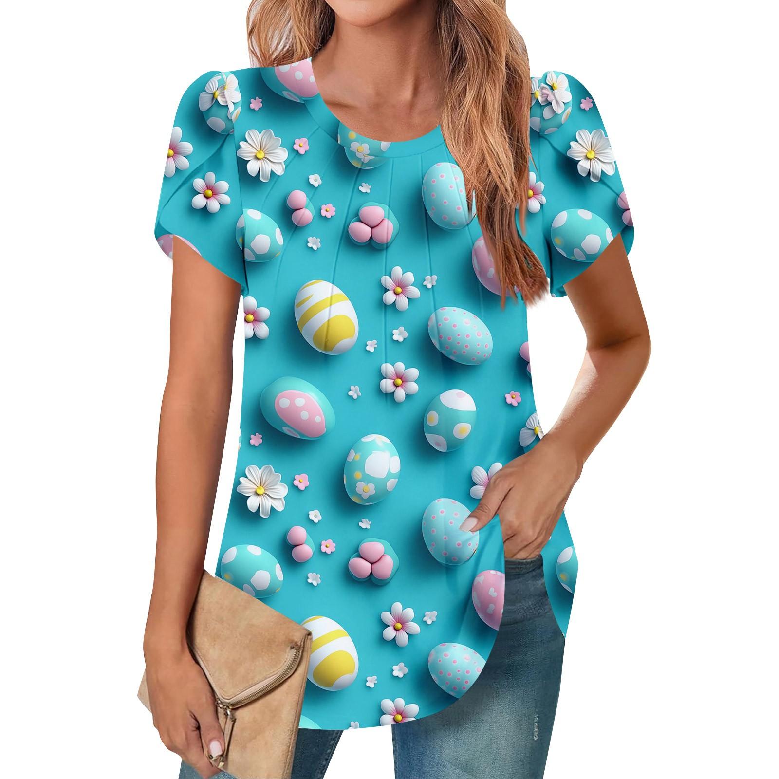 

Женский повседневный топ с круглым вырезом и коротким рукавом, с плиссировкой и расклешенными рукавами, с цветочным принтом XL