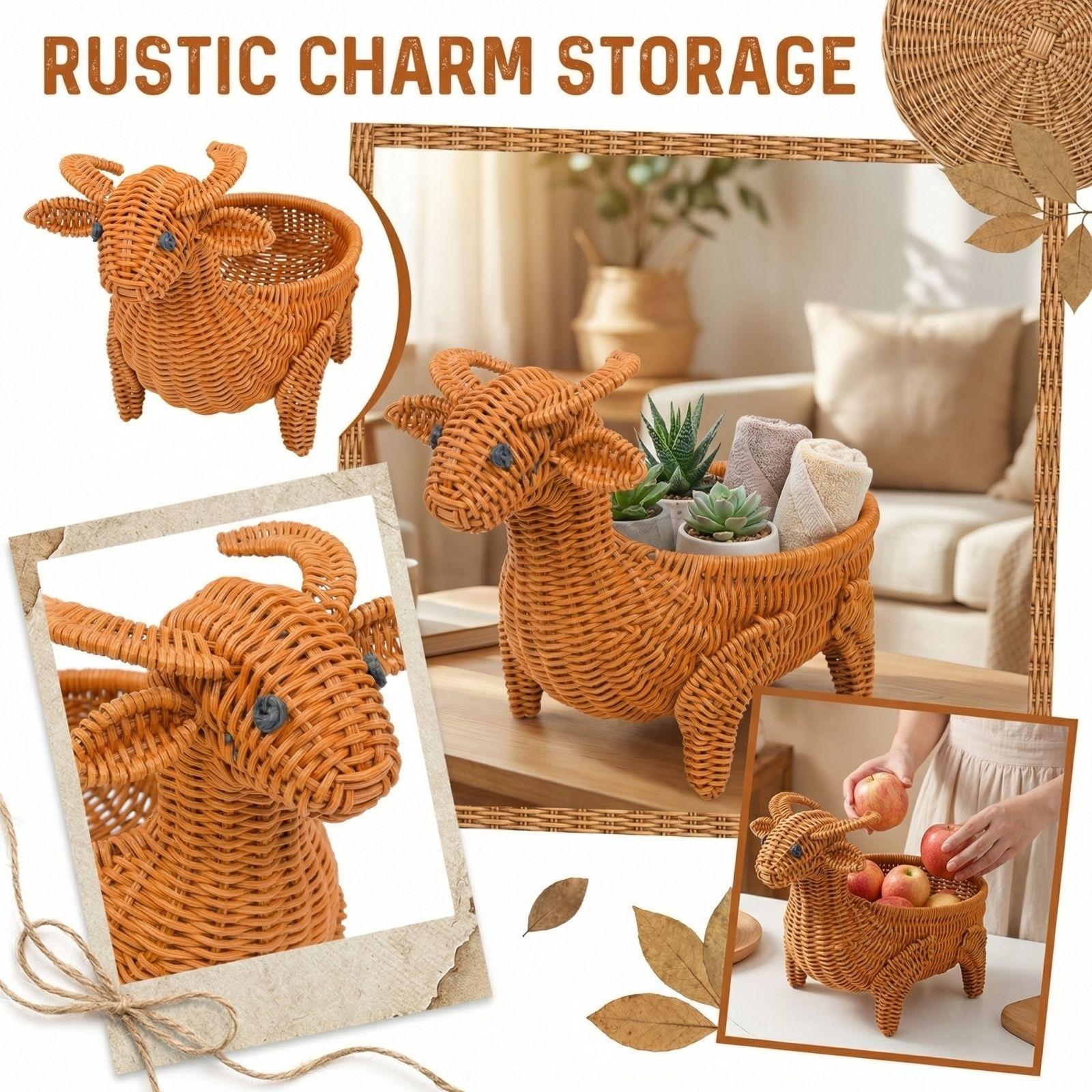 Creative Handmade Imitation Vine Weaving Vine Basket Children s Toy Water Fruit Basket Snack Dried Fruit Cartoon Animal Storage Basket One Size