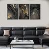 Kyiyhzp 3Pcs Abstract Black Gold Wall Art Modern Minimalist Wall Decor Prints Black gold grey pictures Marble painting artwork for Living Room