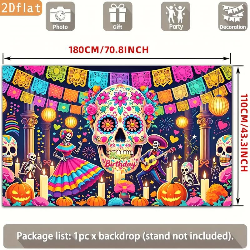 1 piece of 2D flat banner, Halloween birthday theme party banner, including giant candy skullszyc