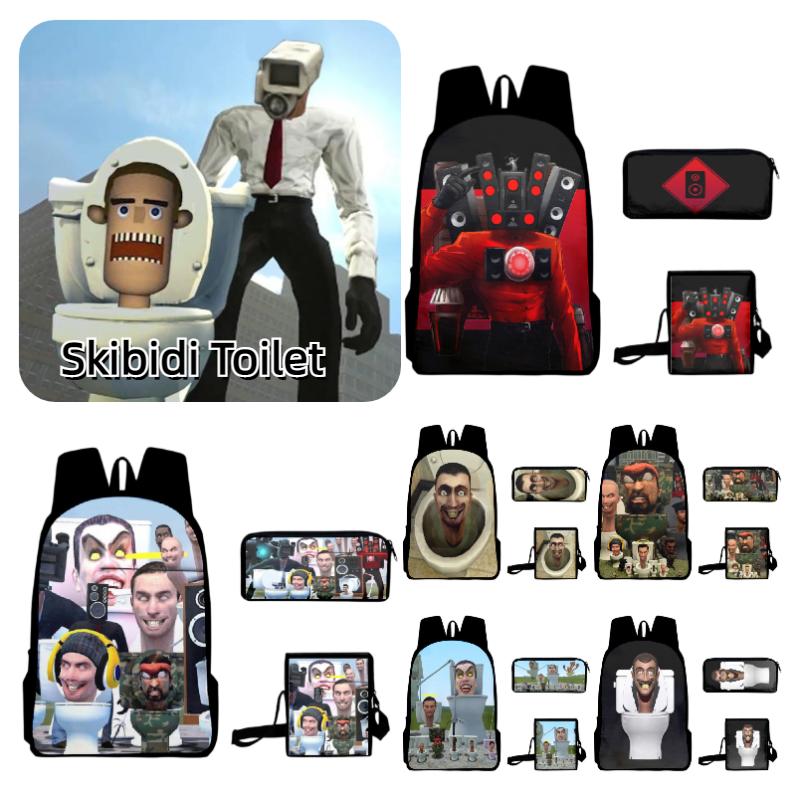Cartoon Toilet Skibidi Backpack Pencil Case Large Capacity Schoolbag Travel Bag
