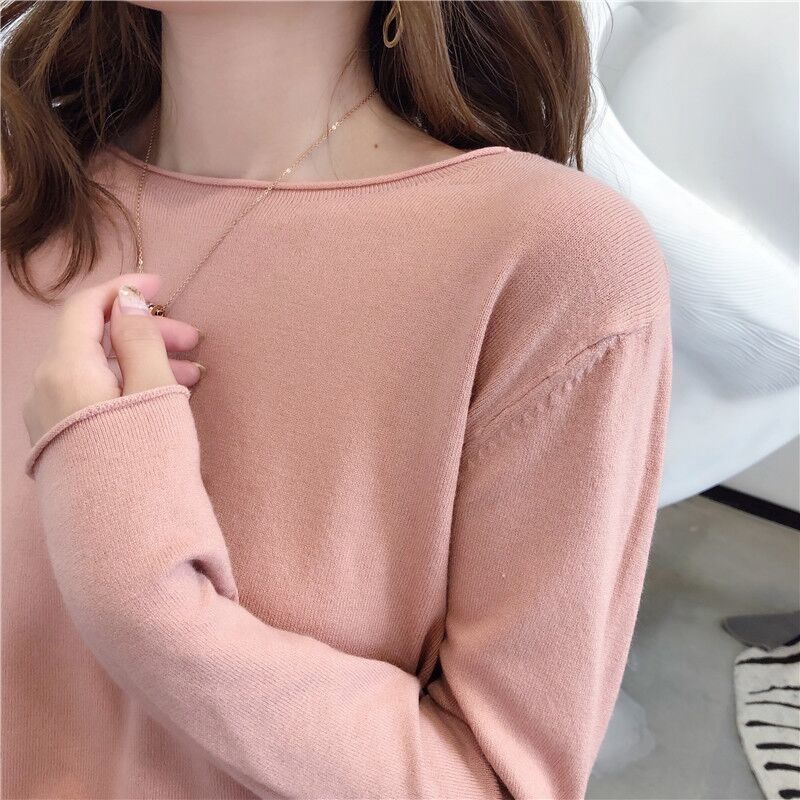 Sweater Base Shirt, Women's Long Sleeved Shirt Spring and Autumn Round Neck Loose and Versatile Knitted Shirt Top
