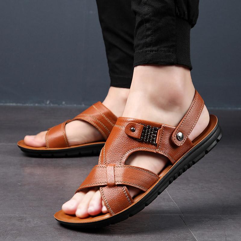 FashionGenuine Leather Sandals Men Soft Comfortable Summer Sandals Open Shoes Non Slip Outdoor Beach Sandal Fashion Men's Sandal 38-47