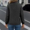 Women's Fashionable Solid Color Round Neck Long Sleeved Pullover Zipper Warm Casual Loose Sweatshirt Top