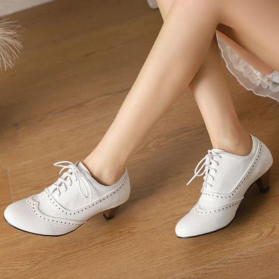 Britischer Stil Runde Zehenpartie Schnürschuhe Damen 5CM Mittelhoch Absatz Frühling Herbst Damen Freizeitschuhe Größe 43 Damenschuhe WSH5269
