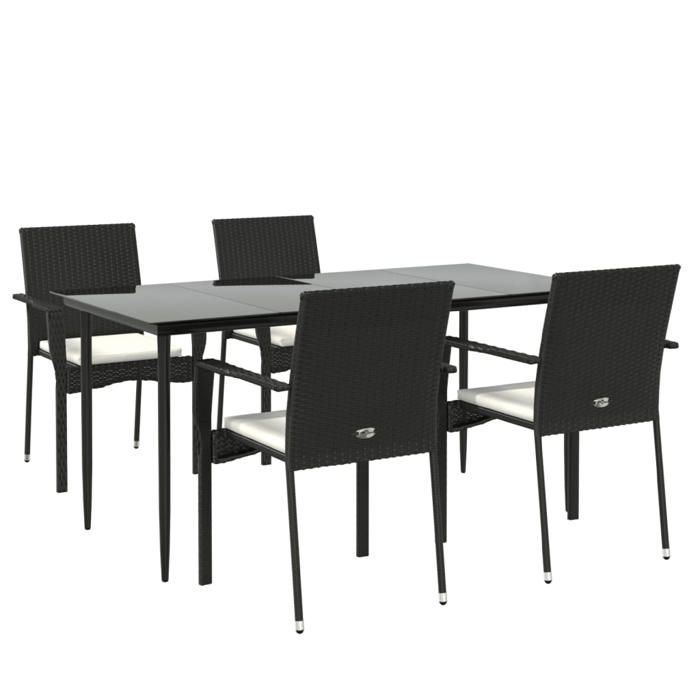 VidaXL Mobilier à dîner de jardin et coussins 5pcs Noir Résine tressée 3185122