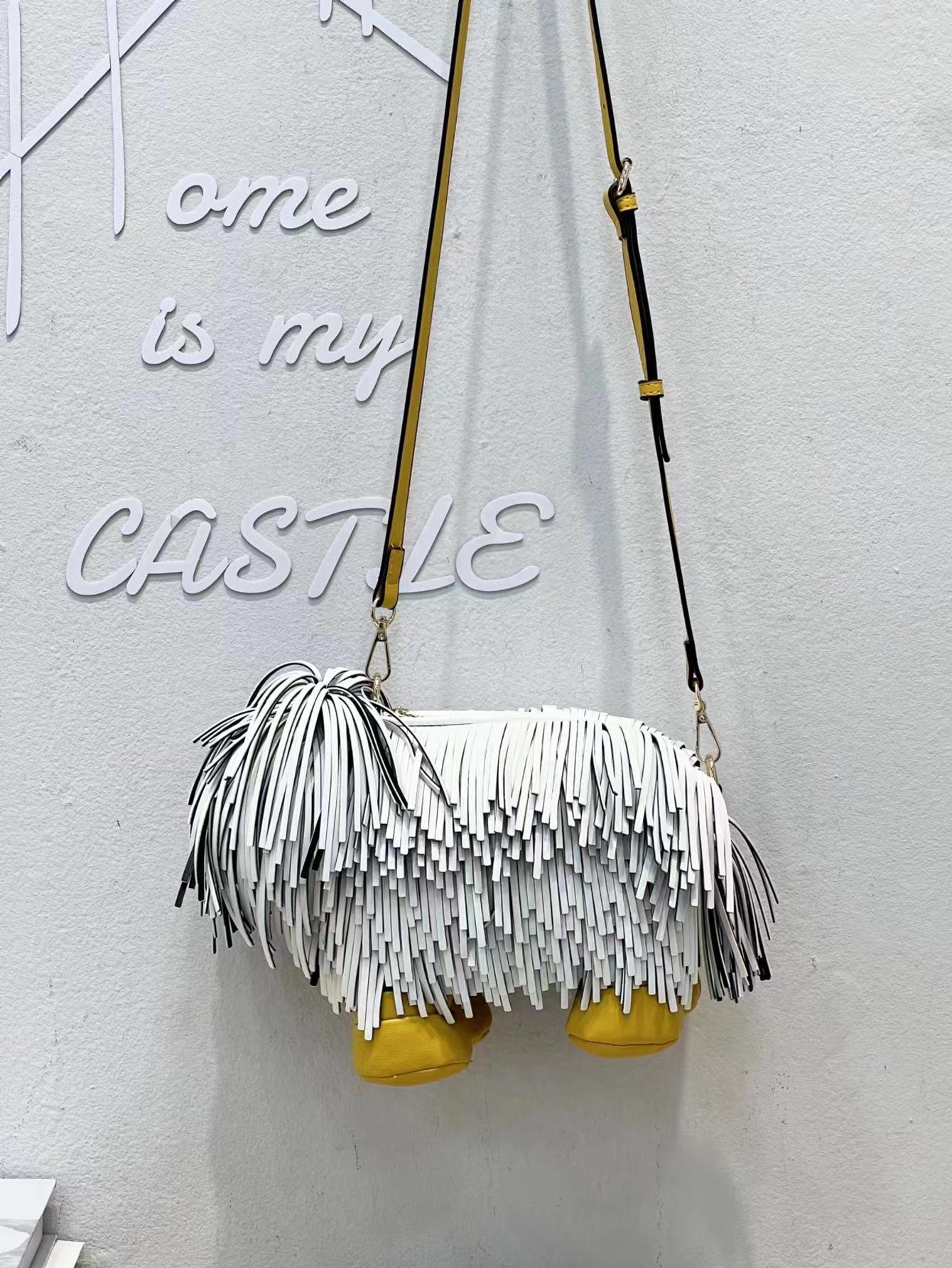 

Очаровательная сумка через плечо с изображением щенка чау-чау и кисточкой - уникальная женская сумка-мессенджер белый