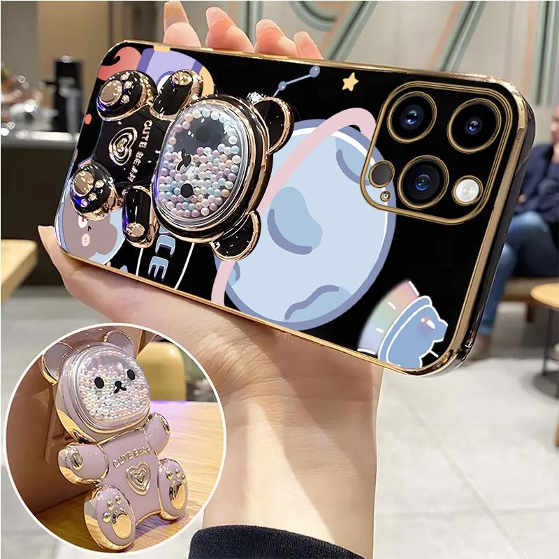 Space Bear Lanyard Holder Case For 14 15 11 12 13 Pro Max Mini 8 7 6 S Plus X Xr Xs Max Crossbody 15pro Strap Stand Cover
