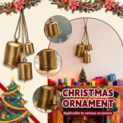 Christmas Ornaments Set Of 3 Christmas Bell Brass Cow Shabby Rustic Metal Hanging Giant Cow Bells Decor Christmas Gifts