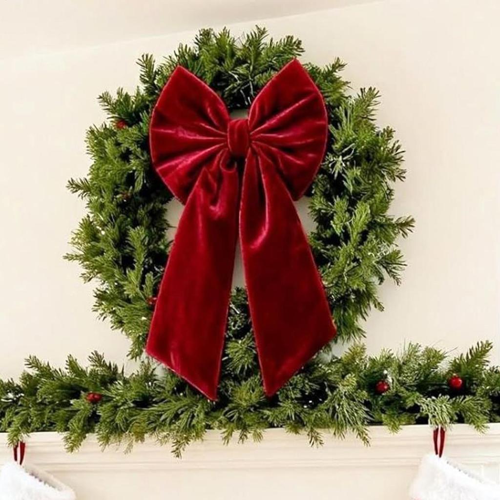 Large Velvet Bows Giant Velvet Red Bow  90x45cm Christmas Tree Hanging Ornaments for Fireplace Mantels Front Doors