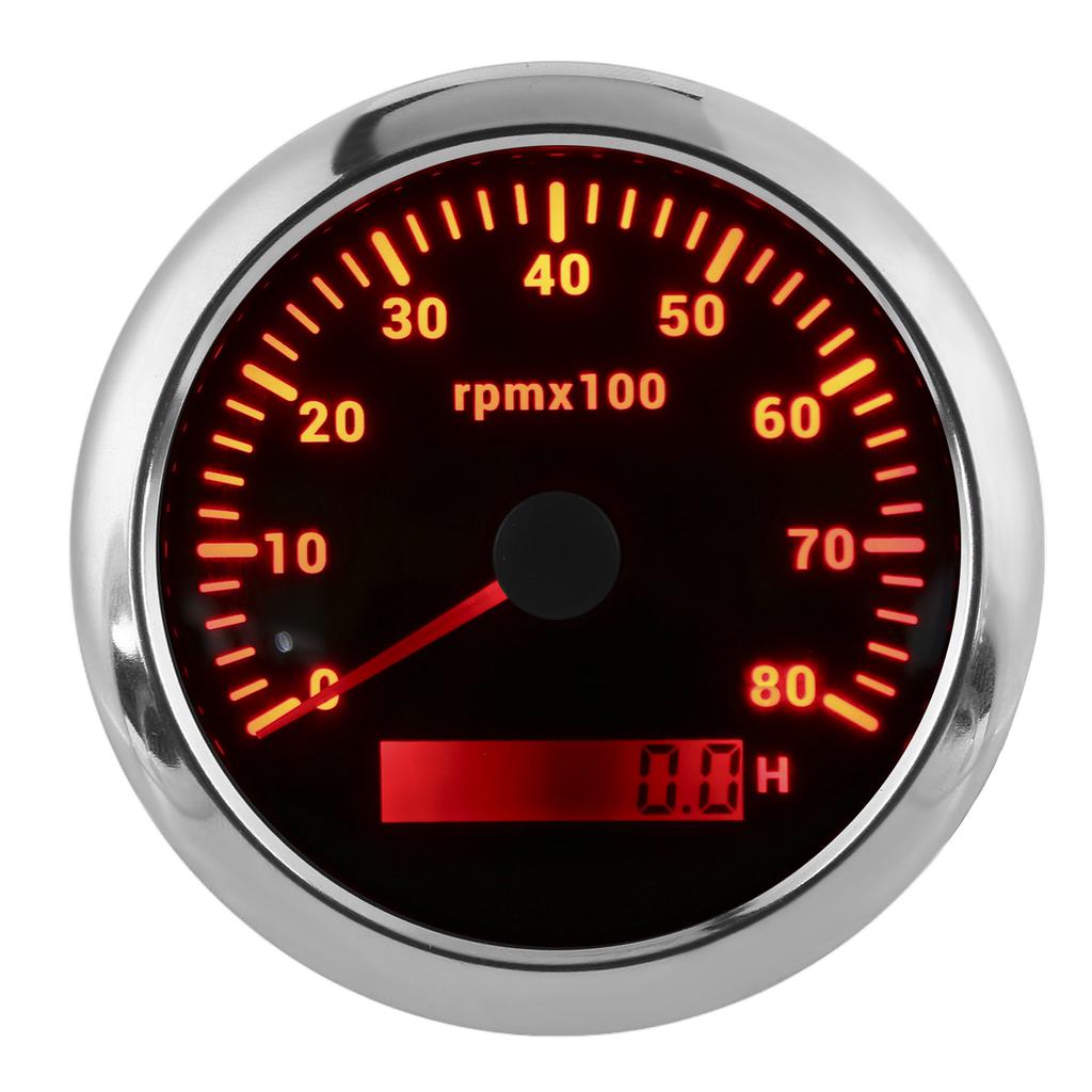 85mm 0‑8000RPM Drehzahlmesser 7 Farben Hintergrundbeleuchtung IP67 Wasserdicht Zeigertyp für Boot Marine Wohnmobil 9‑32VSchwarz