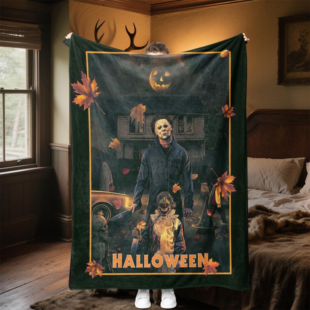 Couverture Affiche de Film d'Horreur Halloween Parfaite Toutes Saisons Douce Confortable Canapé Bureau Sieste Voyage Cadeau Festif