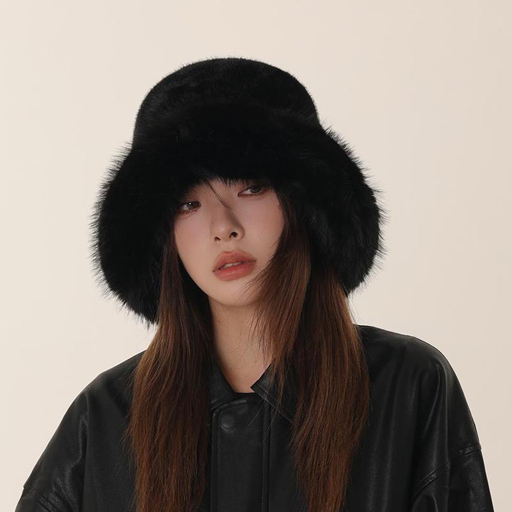 Fluffy Fur Bucket Hat For Women Plush Fisherman Hats Warm Women'S Winter Hat Thicken Cold Snowy Day Panama Cap Mongolia Caps