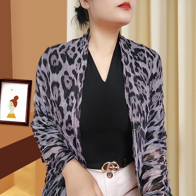 Women's Trendy Leopard Print Cotton Linen Pleated Scarf Shawl for All Seasons